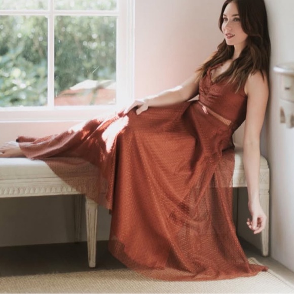 NWT✨ Sandro Cassy Tulle Midi Dress in Rust - Picture 2 of 10